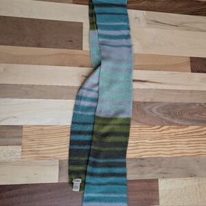Striped Multicolor Green Blue Grey Striped Knit Scarf